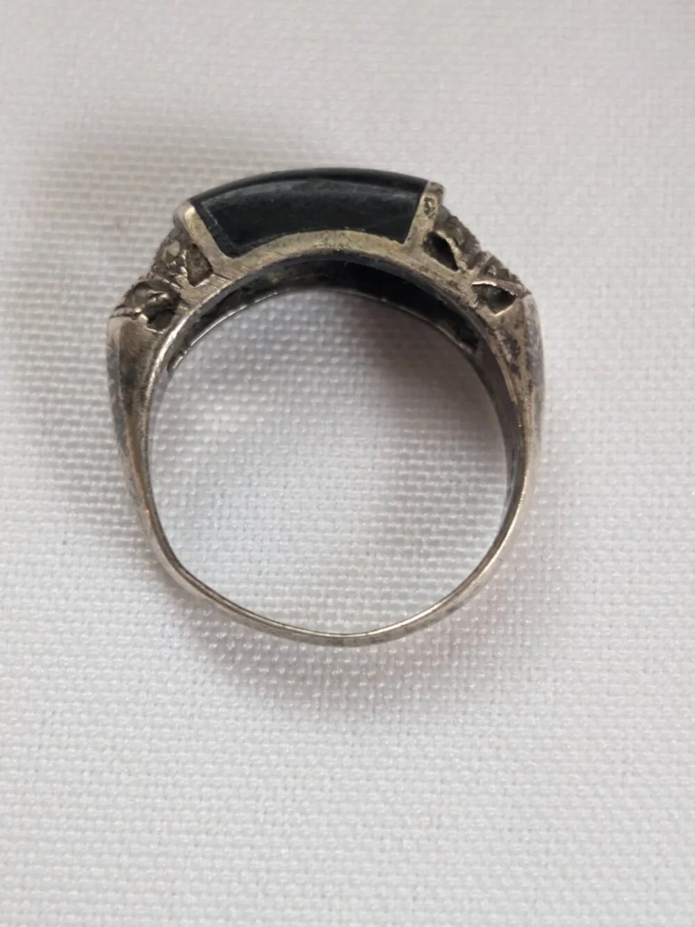 Vintage Sterling Silver 925 Black Onyx Marcasite Ring Size 7